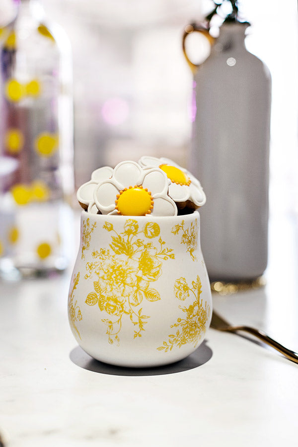 COPO BRANCO- FLORAL AMARELO