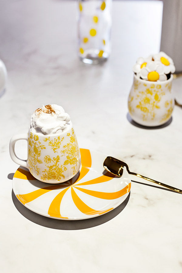 COPO BRANCO- FLORAL AMARELO