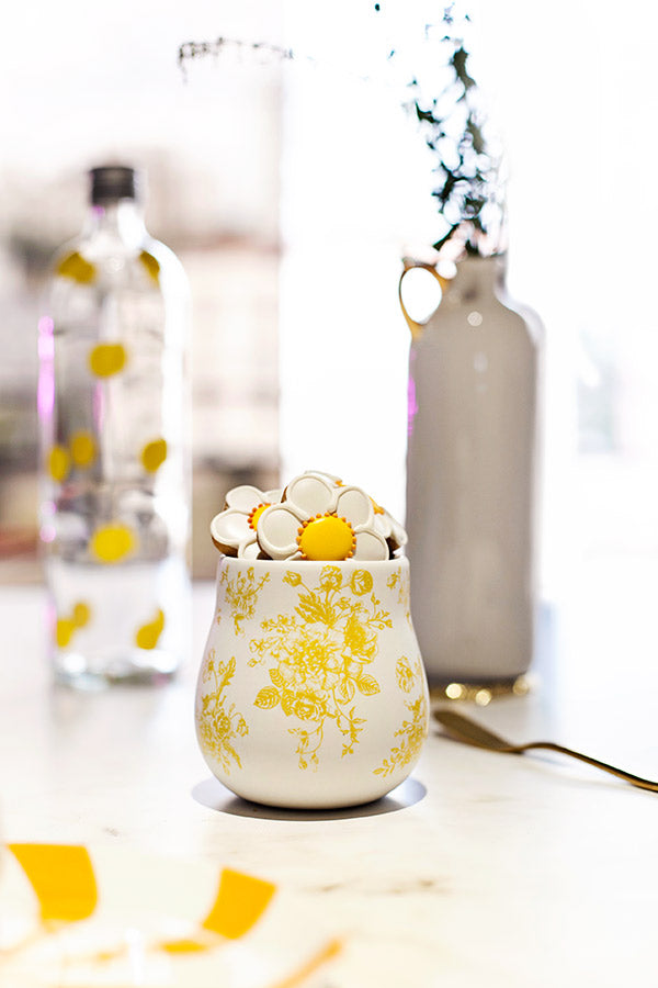 COPO BRANCO- FLORAL AMARELO