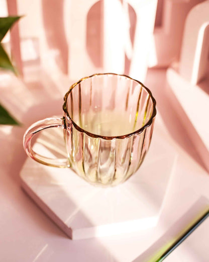 CANECA EM VIDRO BLOSSOM- ROSA- 280 ML