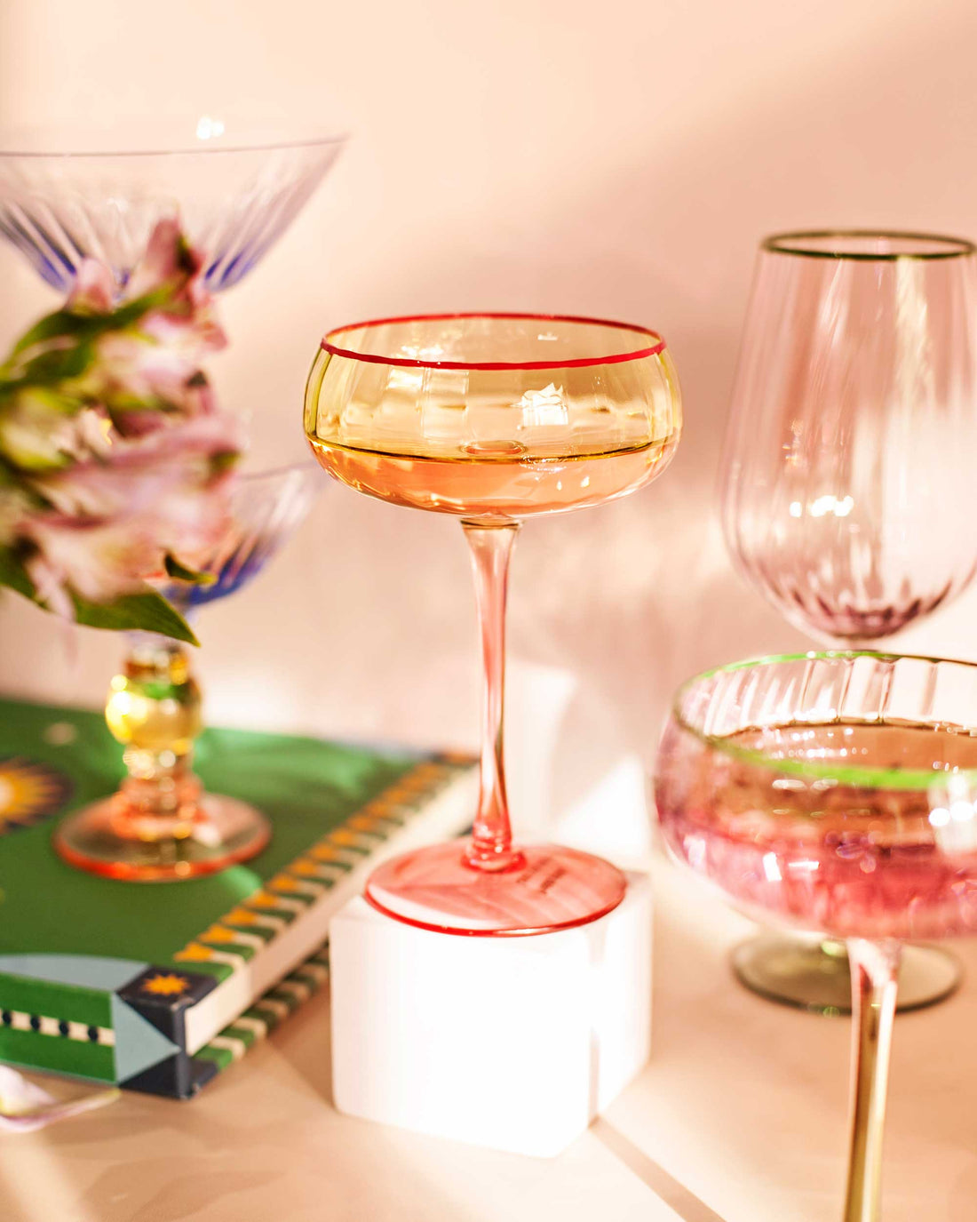 TAÇA COUPÉ FITTONIA - 160 ML- VERDE/PINK