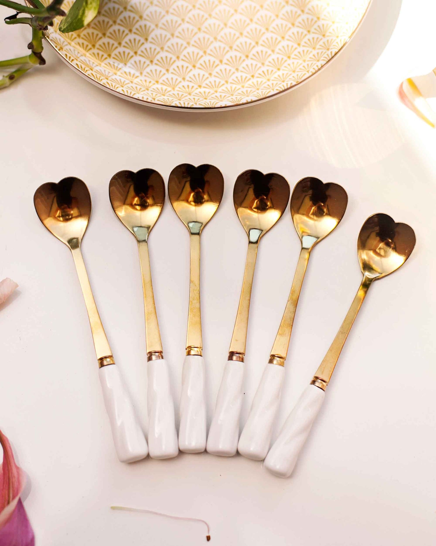 JG 6 COLHERES SOBREMESA -HEART BRANCA