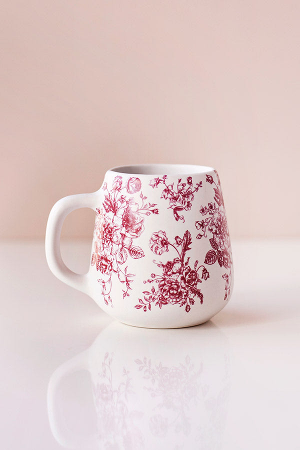 CANECA BRANCA FLORAL - FÚCSIA